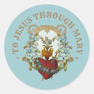 Sticker Rond Coeur catholique de Marie Prière religieuse et élé