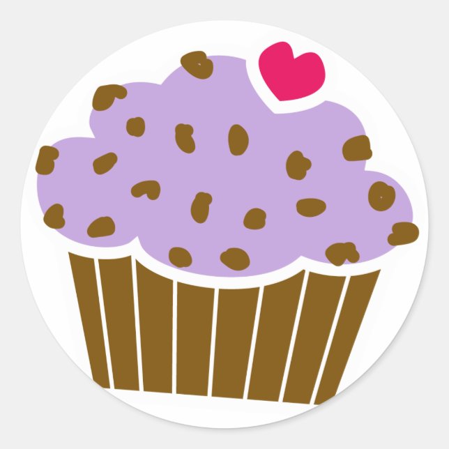 Sticker Rond Coeur Choco Chip Blueberry Cupcake (Devant)