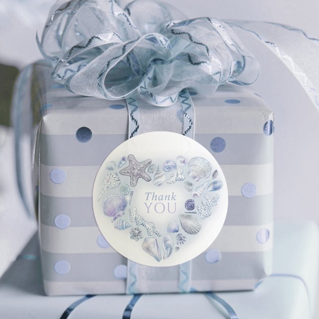 Sticker Rond Coeur coeurs shells merci plage bleu mariage (Créateur téléchargé)