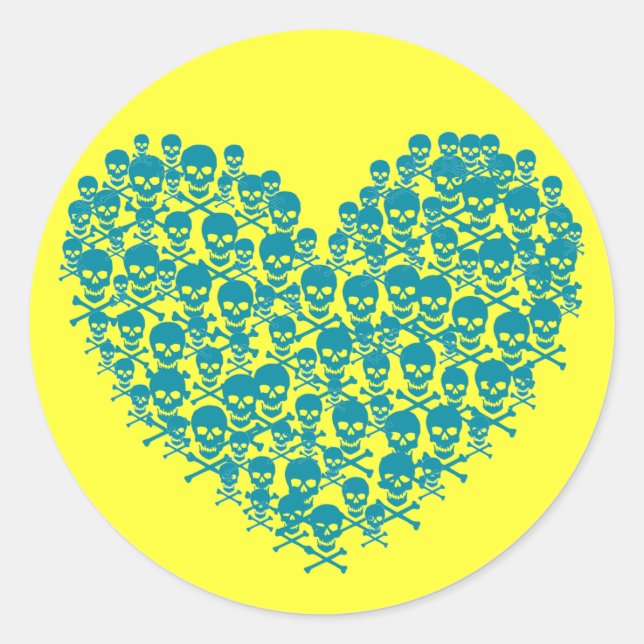 Sticker Rond Coeur crâne turquoise (Devant)
