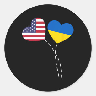 Sticker Rond Coeur d'Américains ukrainiens drapeau Usa Ukraine