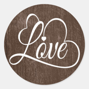 Sticker Rond Cœur d'amour à l'aquarelle marron et blanc en détr