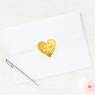Sticker Rond Cœur d'amour en feuille d'or faux avec les noms de