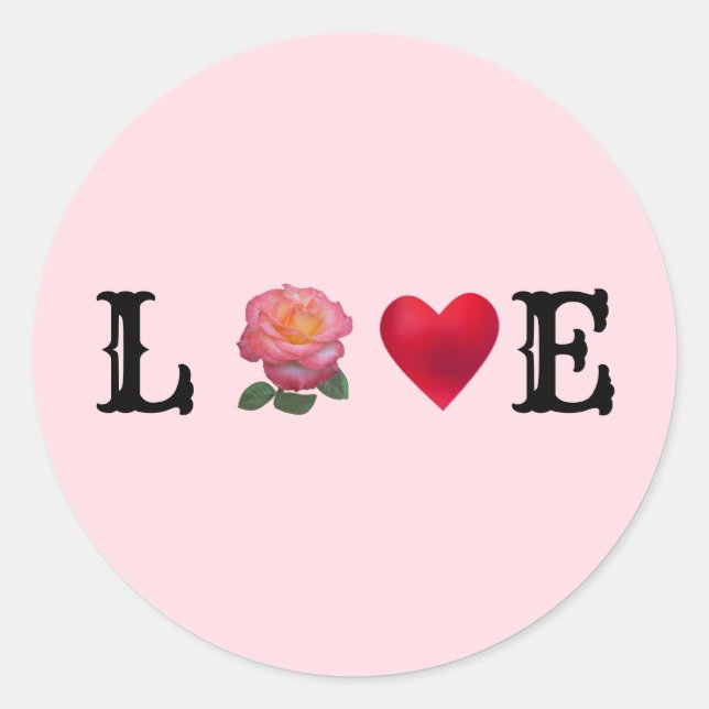 Sticker Rond Coeur d'amour et fleur rose (Devant)