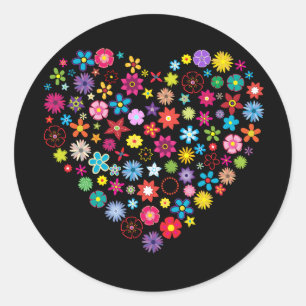 Sticker Rond Coeur d'amour floral