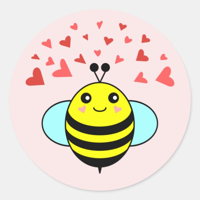 Sticker Rond Cœur d'amour heureux abeille (Devant)