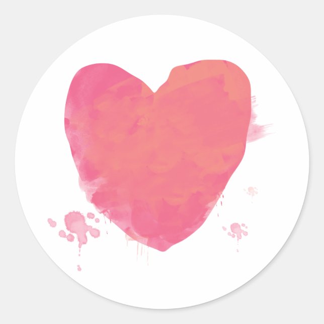 Sticker Rond Coeur d'aquarelle rose (Devant)