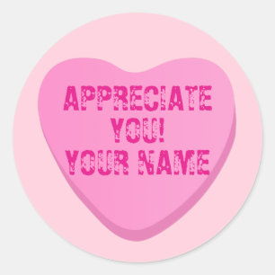 Sticker Rond Coeur de bonbons avec Coeur de texte rose personna