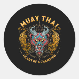 Sticker Rond Cœur de champion - Kickboxing et Muay Thai Dem