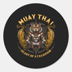 Sticker Rond Cœur de champion - Kickboxing et Muay Thai féminin