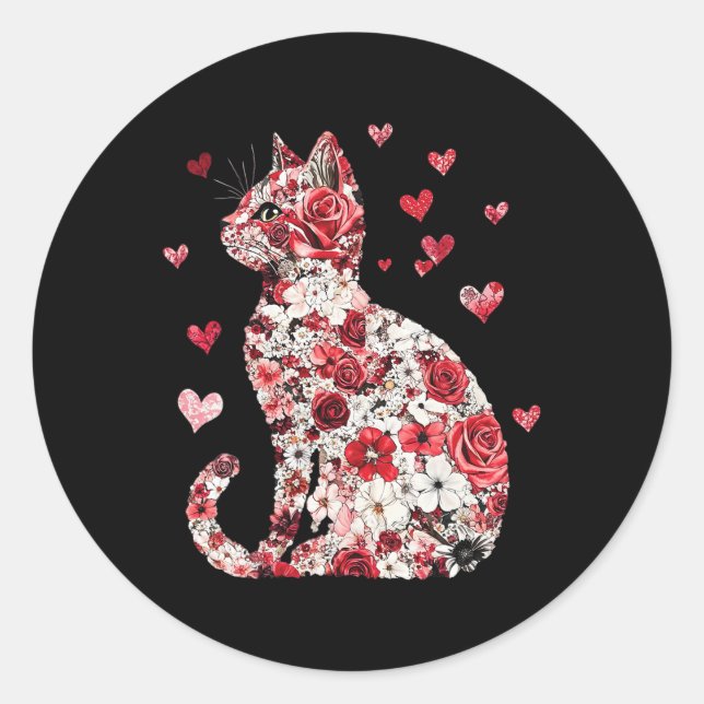 Sticker Rond Cœur de chat de la Saint-Valentin - Joyeuse Meowen (Devant)