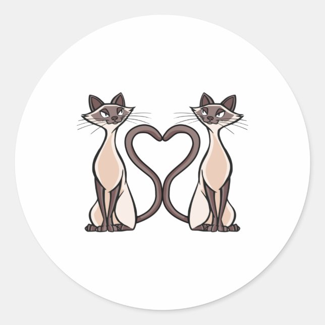 Sticker Rond Coeur de chats siamois (Devant)