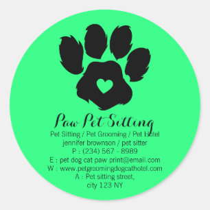 Sticker Rond Cœur de chien de compagnie Green Paw