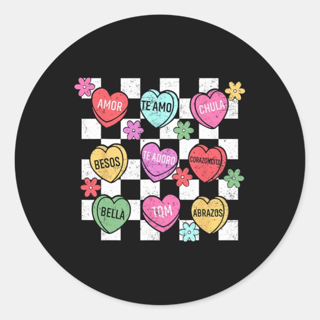 Sticker Rond Cœur de conversation de la Saint-Valentin espagnol (Devant)