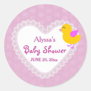 Sticker Rond Coeur de dentelle et ROSE du baby shower V01 de