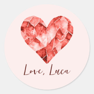 Sticker Rond Cœur de diamant aquarelle rouge pour un joli