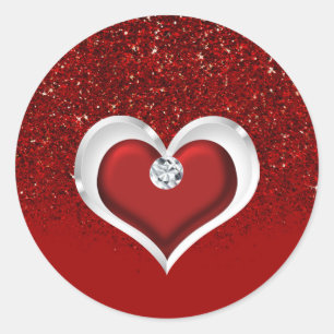 Sticker Rond Cœur de diamant Rouge Paillettes Brillant Glamour 