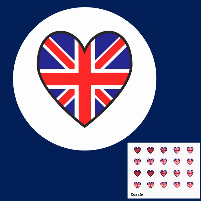 Sticker Rond Cœur de drapeau britannique Saint-Valentin  (Créateur téléchargé)
