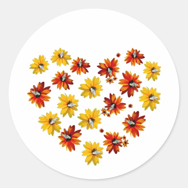 Sticker Rond Coeur de fleurs avec papillons (Devant)
