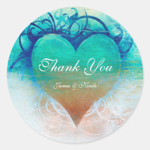 Sticker Rond Cœur de Grunge Tropical de la Plage Ocean Blue Fav