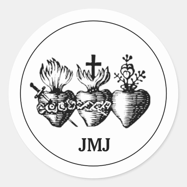 Sticker Rond Coeur de Jésus Marie et Joseph JMJ Religieux (Devant)