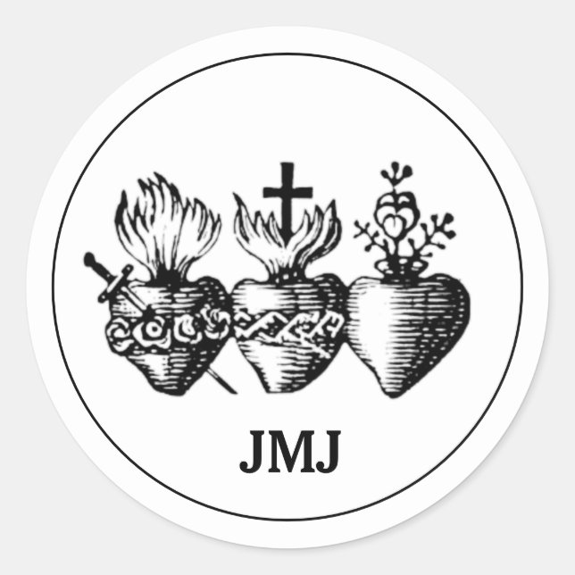 Sticker Rond Coeur de Jésus Marie et Joseph JMJ Religieux (Devant)