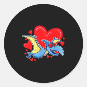 Sticker Rond Cœur de la Saint-Valentin dinosaure Ptérodactyle S