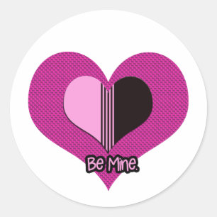 Sticker Rond Cœur de la Saint-Valentin rose et noir Sois à moi