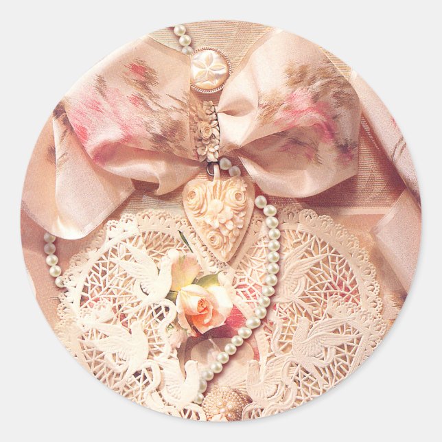 Sticker Rond COEUR DE LACE, ROSES & PERLES par SHARON SHARPE (Devant)