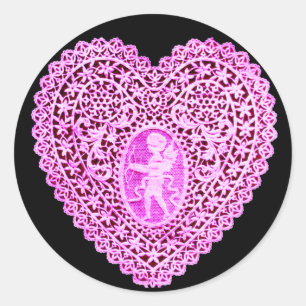 Sticker Rond COEUR DE LAINE CUPIDE, rose