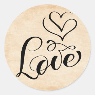 Sticker Rond Cœur de l'amour vintage marron en détresse Grunge