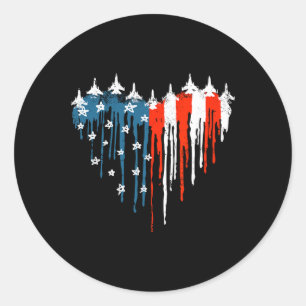 Sticker Rond Coeur de l'avion Rouge Blanc Bleu Drapeau Américai