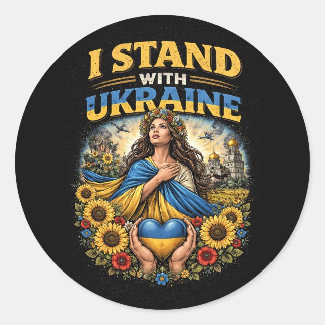 Sticker Rond Cœur de l'Ukraine (Devant)