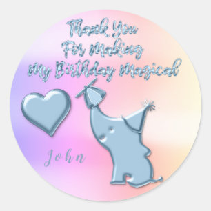 Sticker Rond Coeur de Merci de cadeau d'anniversaire d'élépha