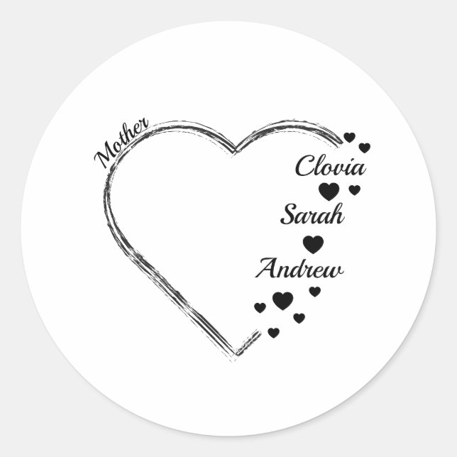 Sticker Rond Cœur de mère personnaliser le nom (Devant)