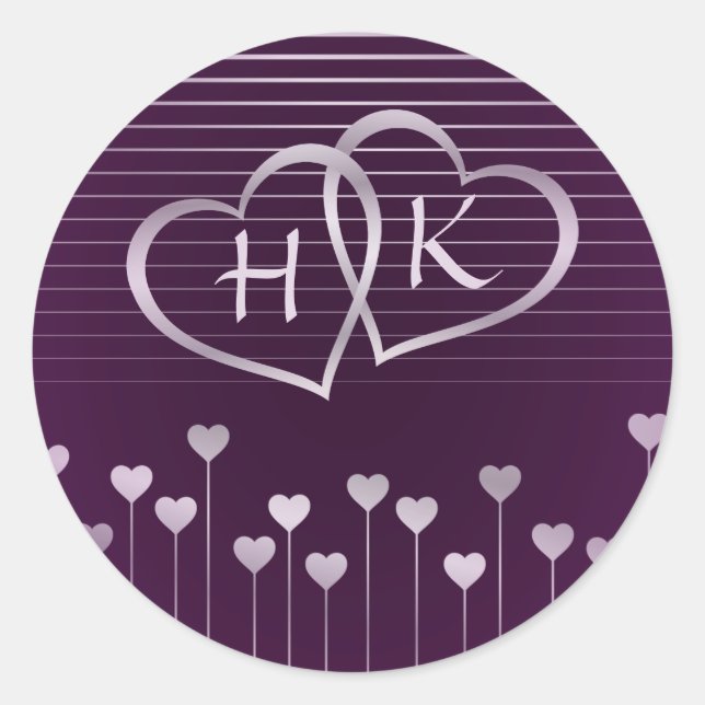 Sticker Rond Coeur de monogramme violet et argenté (Devant)