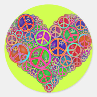 Sticker Rond Coeur de paix Vintage rétro