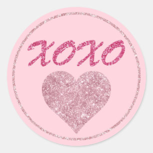 Sticker Rond Coeur de Parties scintillant rose XOXO mignonne Va