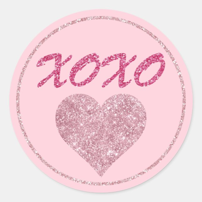 Sticker Rond Coeur de Parties scintillant rose XOXO mignonne Va (Devant)