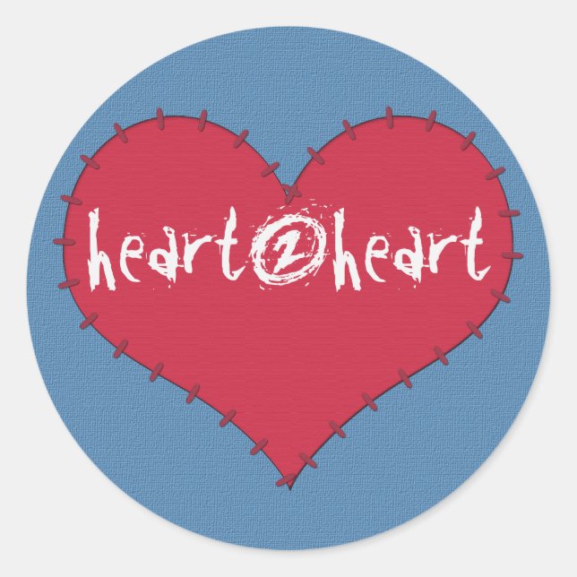 Sticker Rond Coeur de patchs rouge sur l'autocollant bleu (Devant)