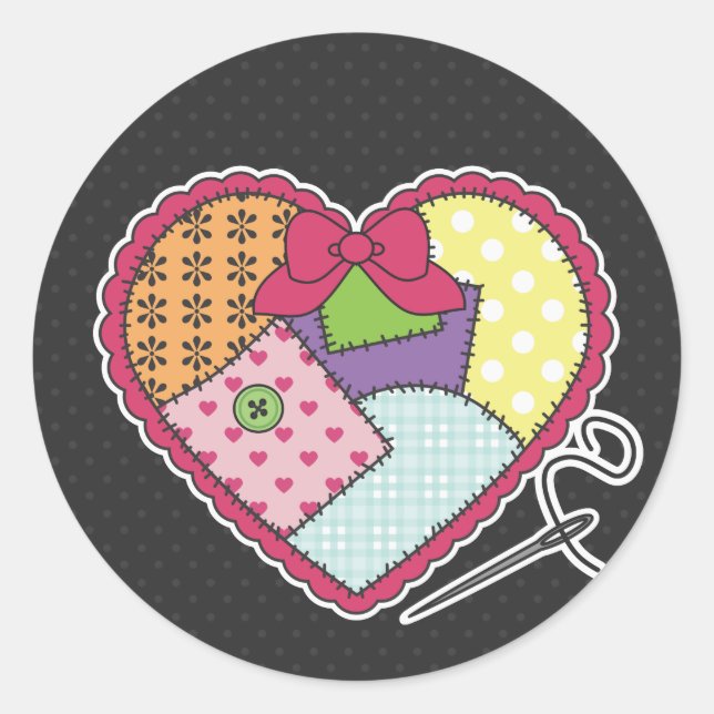 Sticker Rond Coeur de patchwork (Devant)