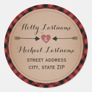 Sticker Rond Coeur de plaid avec l'adresse de flèches