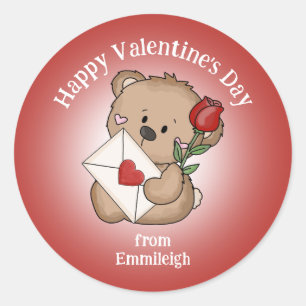 Sticker Rond Cœur de rose rouge Joyuse Saint-Valentin Ourson mi