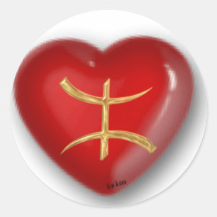 Sticker Rond Coeur de rouge d'aza d'or