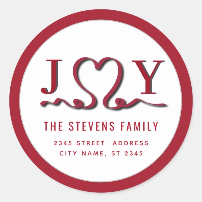 Sticker Rond Coeur de ruban JOY rouge moderne (Devant)