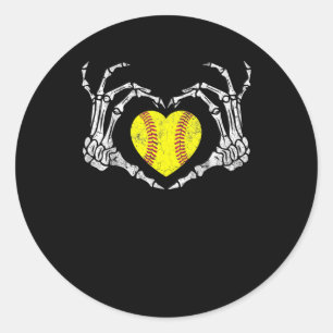 Sticker Rond Coeur de softball Skeleton main Halloween Costume 