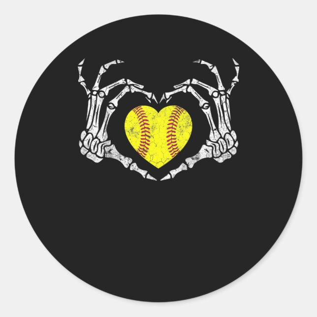 Sticker Rond Coeur de softball Skeleton main Halloween Costume  (Devant)