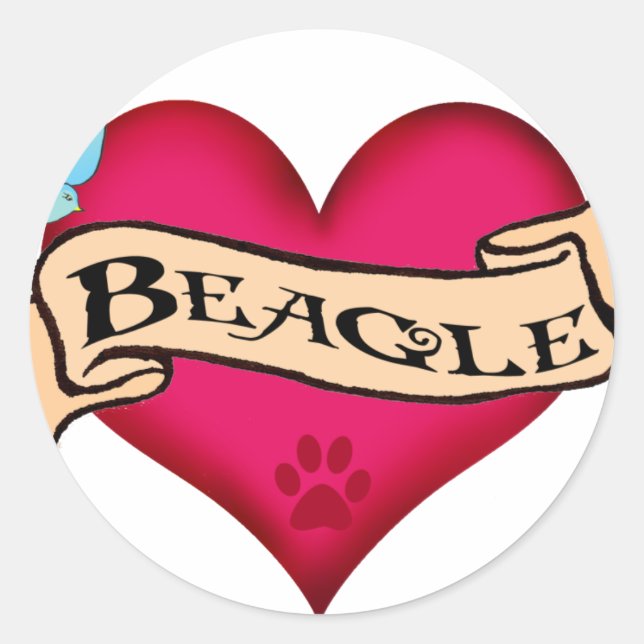 Sticker Rond Coeur de tatouage beagle (Devant)