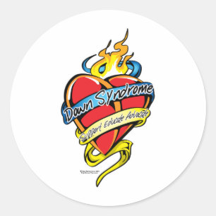 Sticker Rond Coeur de tatouage de syndrome de Down