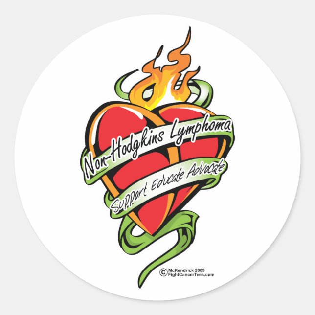 Sticker Rond Coeur de tatouage non hodgkins Lymphoma (Devant)
